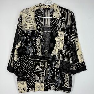 Contrived Clash Womens Small Medium One Button Blazer Jacket Black Cream Print